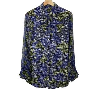 RIANI Chiffon Star Print Tie Neck Long Sleeve Blouse, Size 4